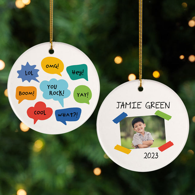 custom personalized speech bubble boy with photo christmas ornament – Christmas ornament, holiday tree decoration or gift