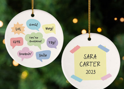 engraved personalized speech bubble girl christmas ornament – Christmas ornament, holiday tree decoration or gift