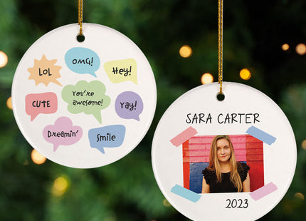 keepsake personalized speech bubble girl with photo christmas ornament – Christmas ornament, holiday tree decoration or gift