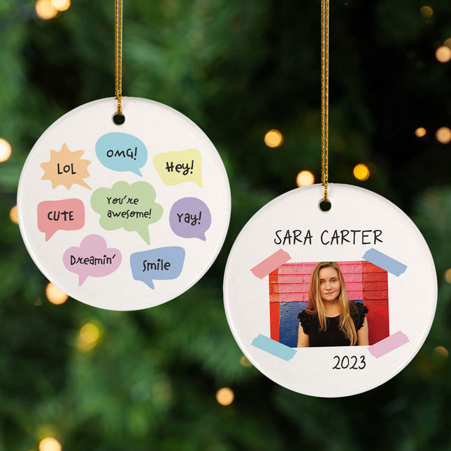 keepsake personalized speech bubble girl with photo christmas ornament – Christmas ornament, holiday tree decoration or gift