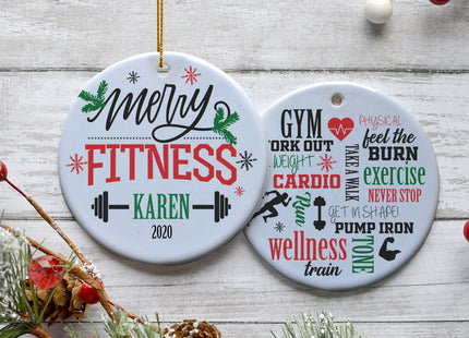 custom personalized 'merry fitness' christmas ornament – Christmas ornament, holiday tree decoration or gift