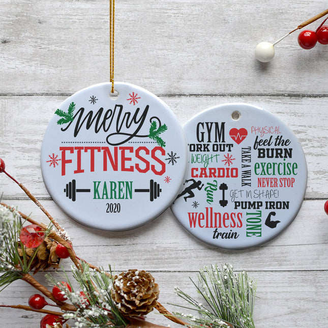 custom personalized 'merry fitness' christmas ornament – Christmas ornament, holiday tree decoration or gift