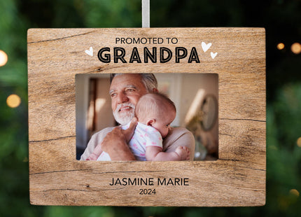 holiday personalized promoted to grandpa picture frame photo ornament – Christmas ornament, holiday tree decoration or gift