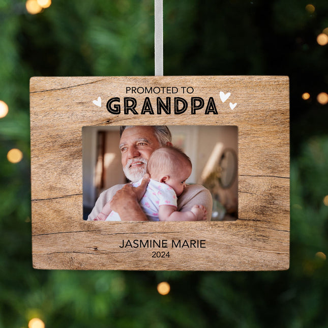 holiday personalized promoted to grandpa picture frame photo ornament – Christmas ornament, holiday tree decoration or gift