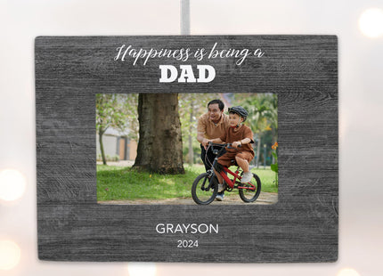 custom personalized happiness is being a dad picture frame photo ornament – Christmas ornament, holiday tree decoration or gi