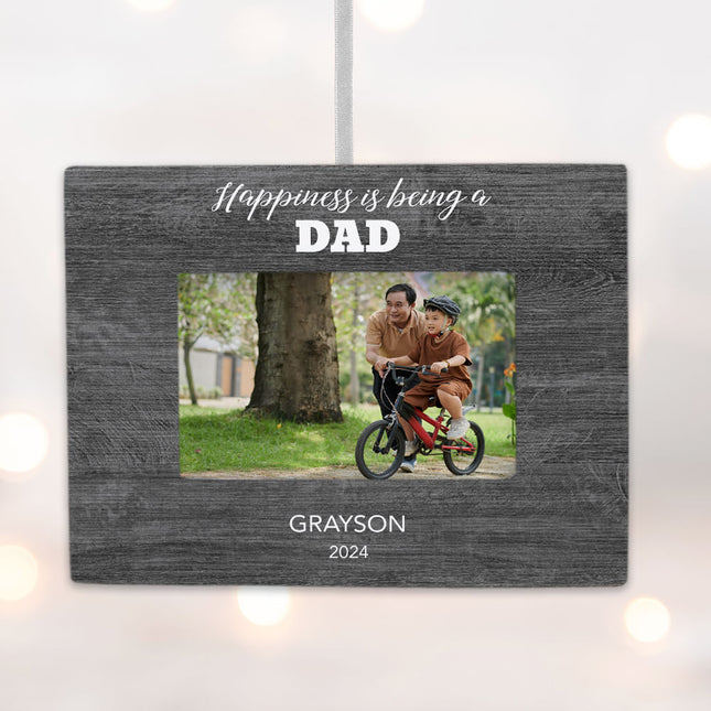 custom personalized happiness is being a dad picture frame photo ornament – Christmas ornament, holiday tree decoration or gi