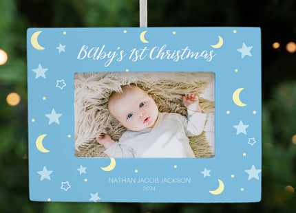 custom personalized baby boy picture frame photo ornament – Christmas ornament, holiday tree decoration or gift