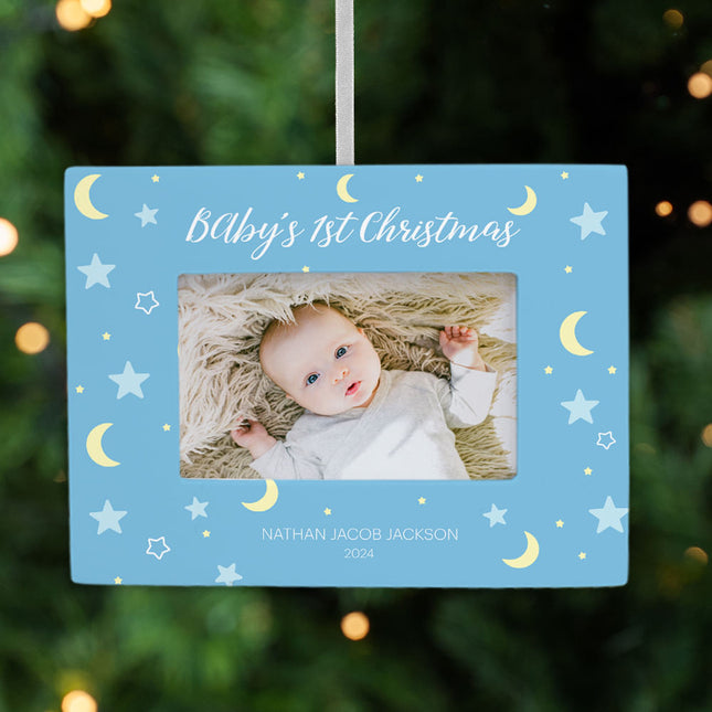 custom personalized baby boy picture frame photo ornament – Christmas ornament, holiday tree decoration or gift