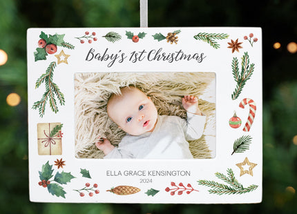 engraved personalized babies first christmas picture frame photo ornament – Christmas ornament, holiday tree decoration or gi