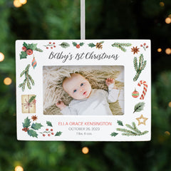 holiday personalized baby first christmas stats picture frame photo ornament – Christmas ornament, holiday tree decoration or