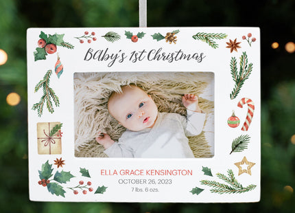 holiday personalized baby first christmas stats picture frame photo ornament – Christmas ornament, holiday tree decoration or