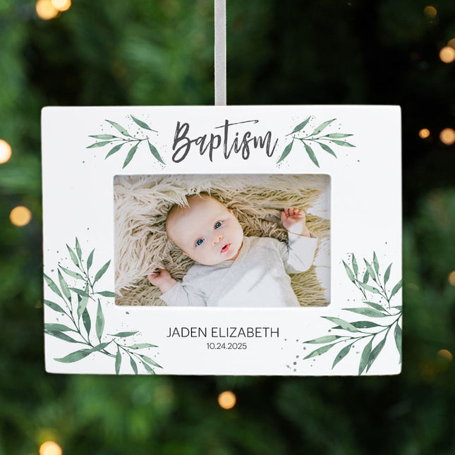 keepsake personalized baptism picture frame photo ornament – Christmas ornament, holiday tree decoration or gift