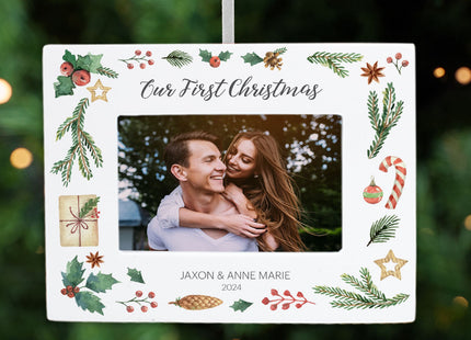 keepsake personalized our first christmas picture frame photo ornament – Christmas ornament, holiday tree decoration or gift