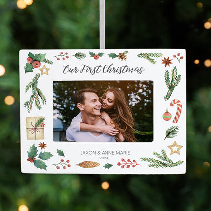 keepsake personalized our first christmas picture frame photo ornament – Christmas ornament, holiday tree decoration or gift