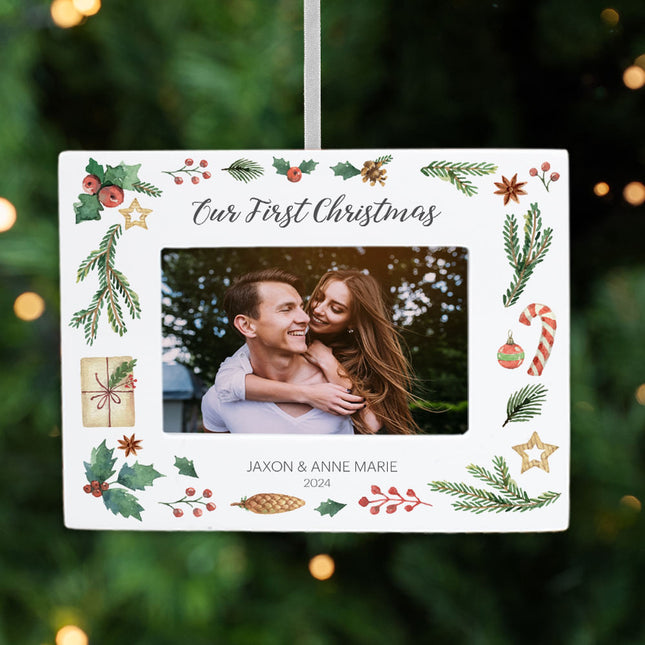 keepsake personalized our first christmas picture frame photo ornament – Christmas ornament, holiday tree decoration or gift