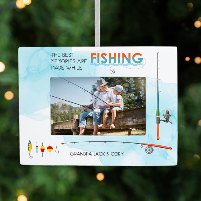 personalized personalized fishing picture frame photo ornament – Christmas ornament, holiday tree decoration or gift