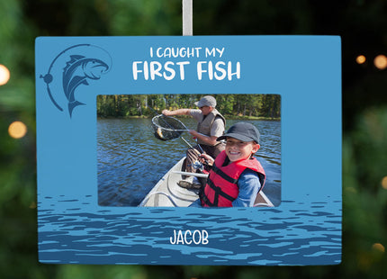 custom personalized first fish picture frame photo ornament – Christmas ornament, holiday tree decoration or gift