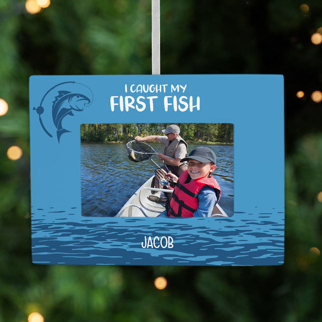 custom personalized first fish picture frame photo ornament – Christmas ornament, holiday tree decoration or gift