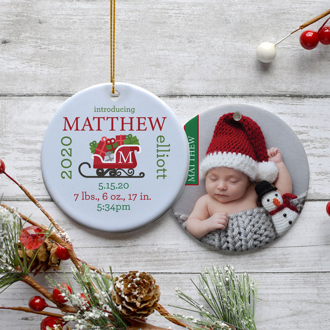 engraved personalized birth announcement christmas photo christmas ornament – Christmas ornament, holiday tree decoration or 