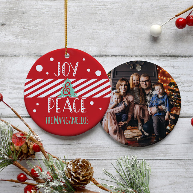 decorative personalized joy & peace christmas ornament – Christmas ornament, holiday tree decoration or gift