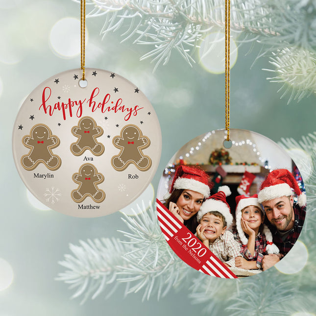decorative personalized gingerbread family of 4 photo christmas ornament – Christmas ornament, holiday tree decoration or gif