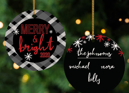 personalized personalized family of 3 merry and bright chrstimas ornament – Christmas ornament, holiday tree decoration or gi
