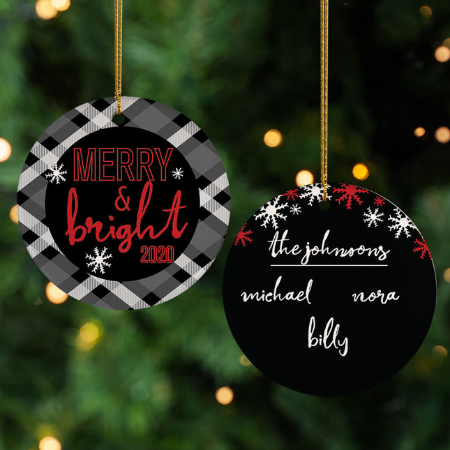 personalized personalized family of 3 merry and bright chrstimas ornament – Christmas ornament, holiday tree decoration or gi