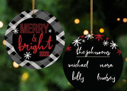 custom personalized family of 4 merry and bright chrstimas ornament – Christmas ornament, holiday tree decoration or gift