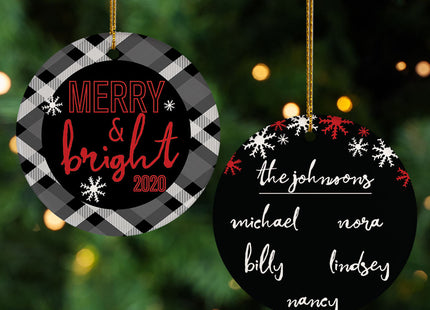 engraved personalized family of 5 merry and bright chrstimas ornament – Christmas ornament, holiday tree decoration or gift