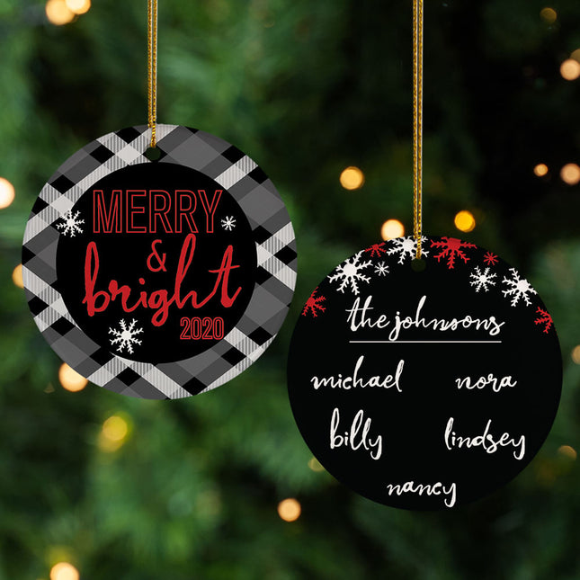 engraved personalized family of 5 merry and bright chrstimas ornament – Christmas ornament, holiday tree decoration or gift