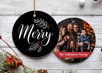 holiday personalized merry photo christmas ornament – Christmas ornament, holiday tree decoration or gift