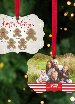 "Happy Holidays" Personalized Gingerbread Family Photo Ornament - 3, 4, 5, or 6
