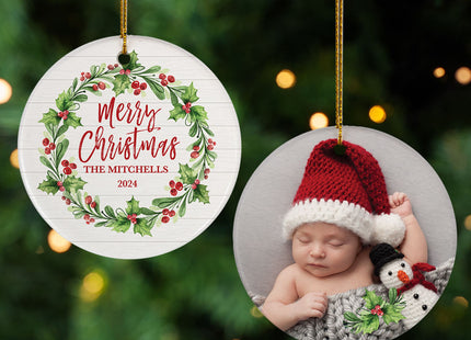 personalized personalized wreath family photo christmas ornament – Christmas ornament, holiday tree decoration or gift