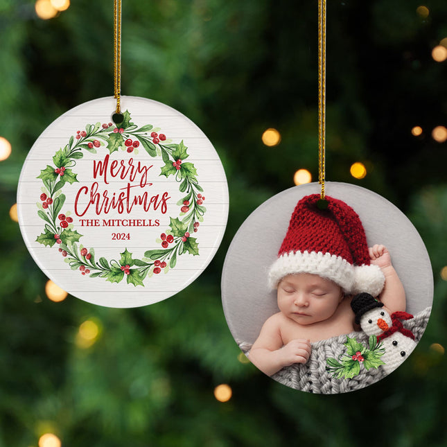 personalized personalized wreath family photo christmas ornament – Christmas ornament, holiday tree decoration or gift
