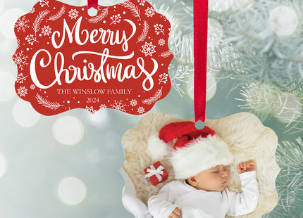 Merry Christmas Family Personalized Photo Metal Ornament
