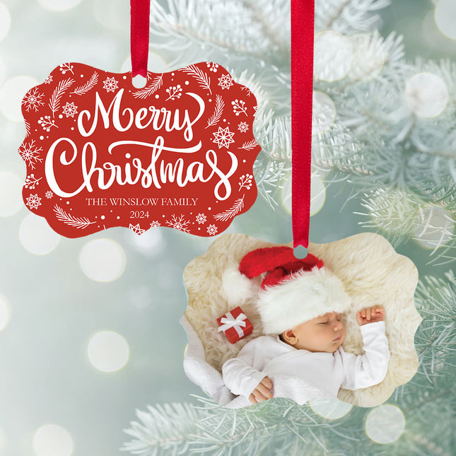 Merry Christmas Family Personalized Photo Metal Ornament