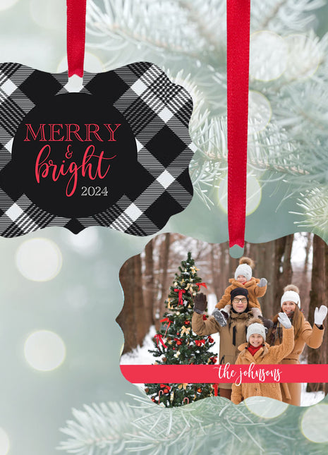 Personalized "Merry & Bright Red or Black Plaid" Ornament Personalized Ornament by ORNAMENT SHOP EXCLUSIVE