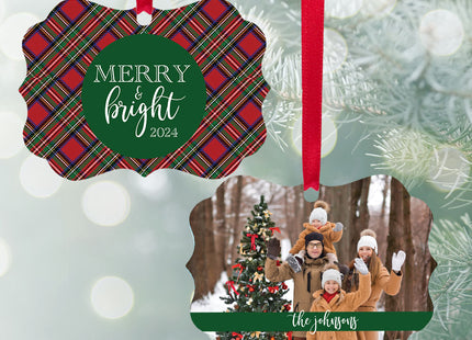 decorative personalized merry & bright red or black plaid christmas ornament – Christmas ornament, holiday tree decoration or