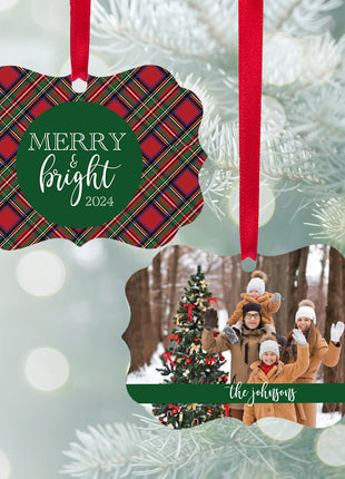 Personalized "Merry & Bright Red or Black Plaid" Ornament Personalized Ornament by ORNAMENT SHOP EXCLUSIVE