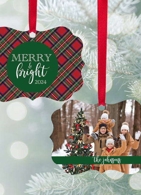 Personalized "Merry & Bright Red or Black Plaid" Ornament Personalized Ornament by ORNAMENT SHOP EXCLUSIVE