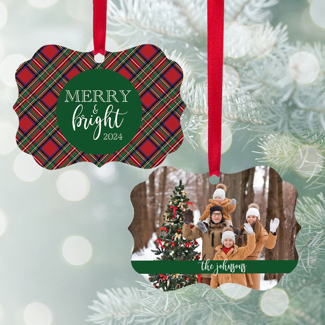decorative personalized merry & bright red or black plaid christmas ornament – Christmas ornament, holiday tree decoration or