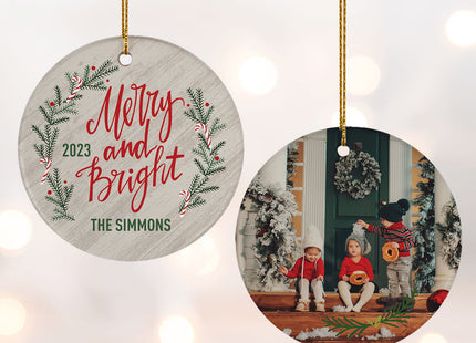 holiday personalized merry & bright christmas ornament – Christmas ornament, holiday tree decoration or gift