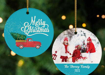 custom personalized red truck christmas ornament – Christmas ornament, holiday tree decoration or gift