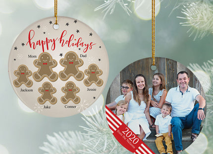 engraved personalized gingerbread family of 6 photo christmas ornament – Christmas ornament, holiday tree decoration or gift