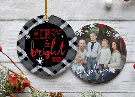 holiday personalized 'merry & bright' family photo christmas ornament – Christmas ornament, holiday tree decoration or gift