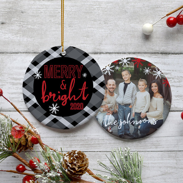 holiday personalized 'merry & bright' family photo christmas ornament – Christmas ornament, holiday tree decoration or gift