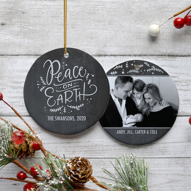 engraved personalized peace on earth family photo christmas ornament – Christmas ornament, holiday tree decoration or gift