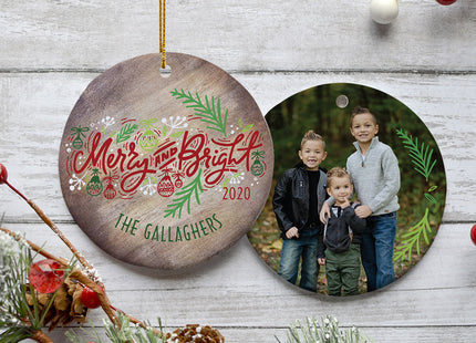 custom personalized 'merry and bright' family photo christmas ornament – Christmas ornament, holiday tree decoration or gift