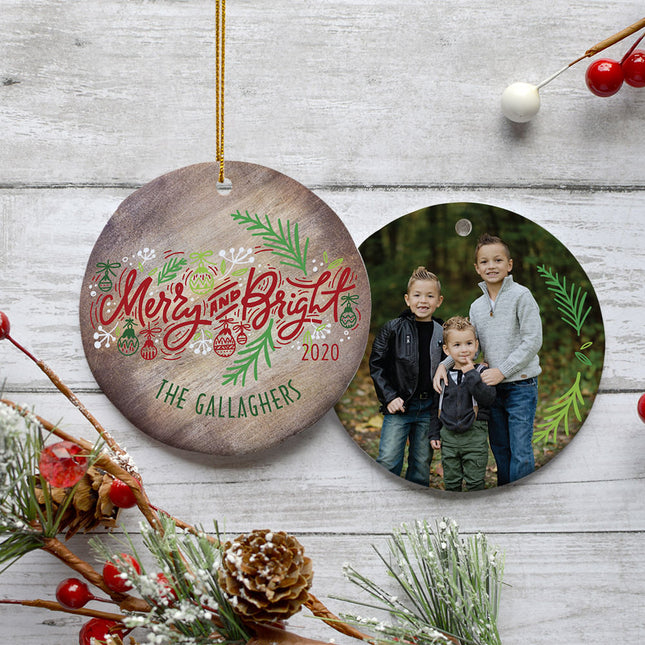 custom personalized 'merry and bright' family photo christmas ornament – Christmas ornament, holiday tree decoration or gift