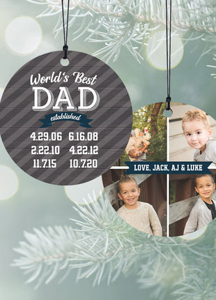 "World's Best Dad" Personalized Photo Wood Ornament - ORNAMENT SHOP EXCLUSIVE